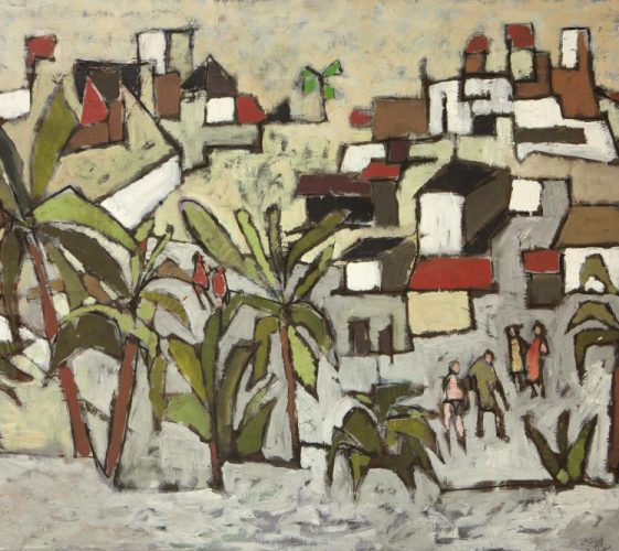Paysage avec palmiers et six personnages, 1960 - 150 x 100